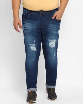 heavy distress straight jeans