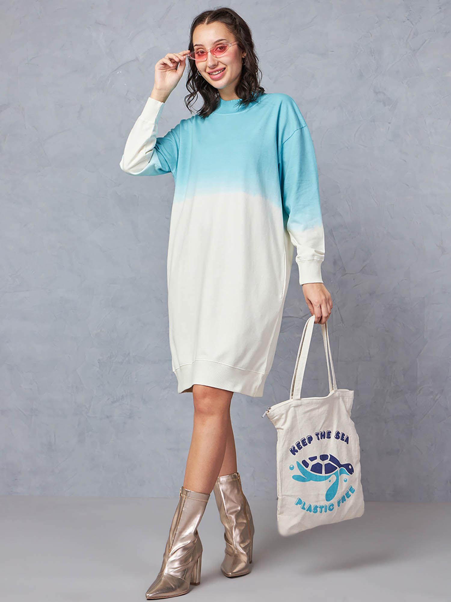 heavy duty 1.0 women's white & blue ombre oversized sweatshirt dress