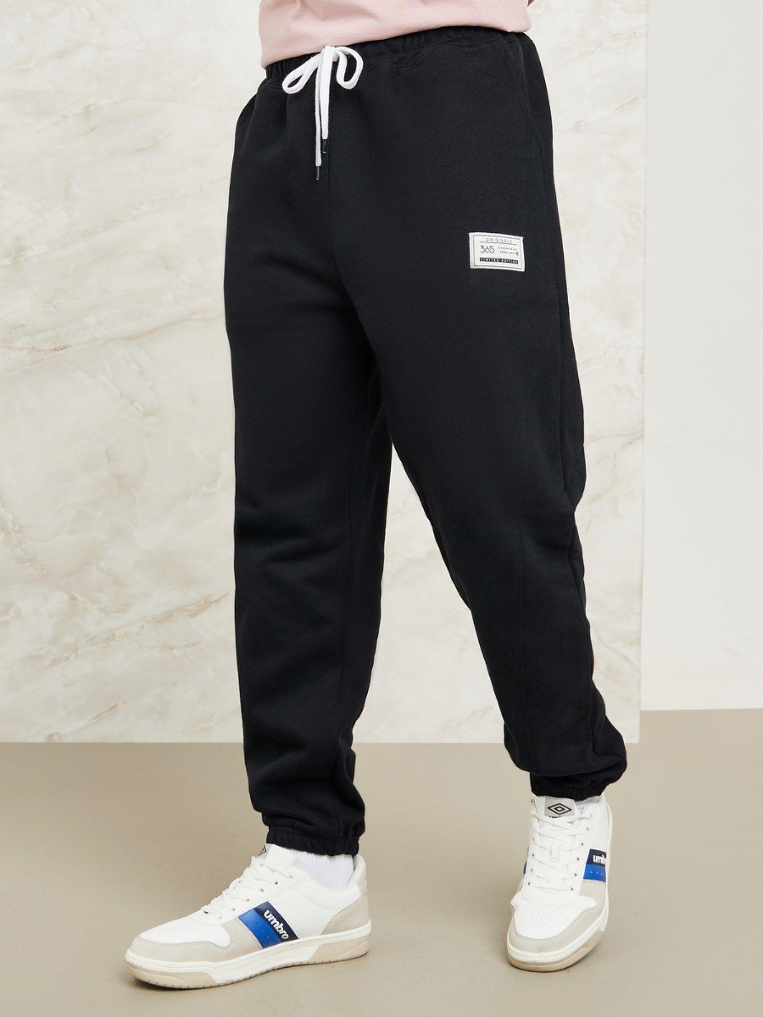 heavy fleece panel joggers with wide drawcord & badge detail black