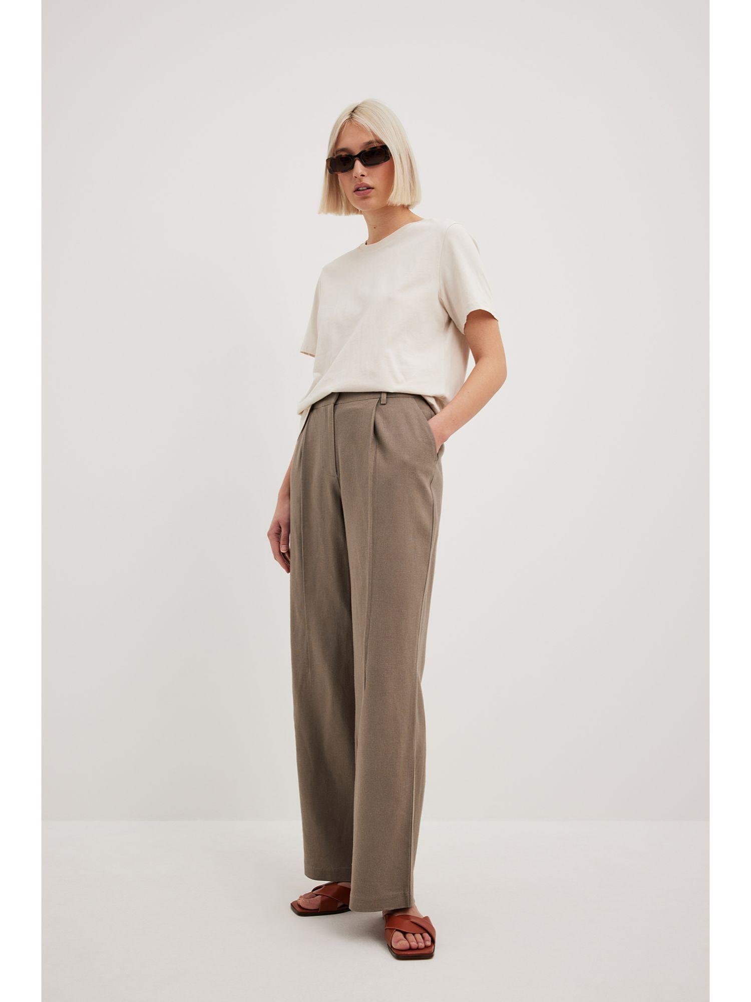 heavy high waist wide leg linen pants bark