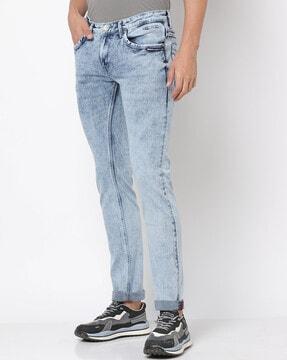 heavy-wash skinny fit jeans