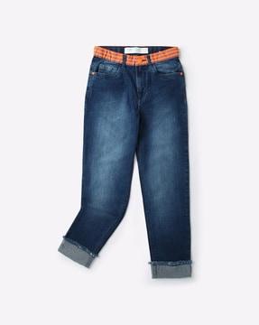 heavy-wash slim fit jeans