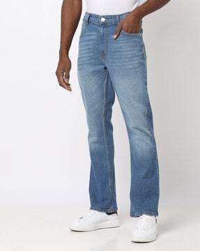 heavy-wash bootcut jeans