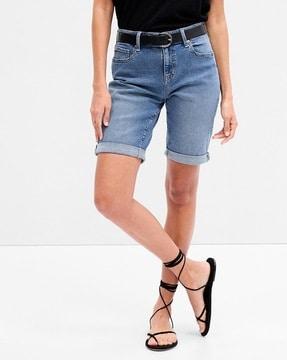 heavy-wash denim shorts