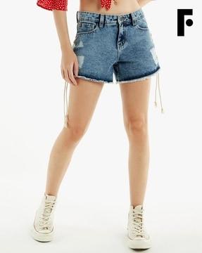 heavy-wash distressed shorts