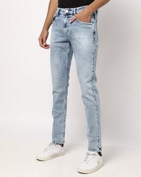 heavy-wash skinny fit jeans