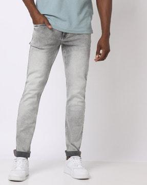 heavy-wash skinny fit jeans