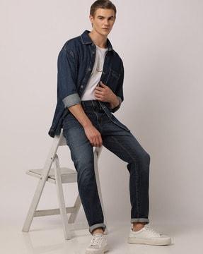 heavy-wash slim tapered fit jeans