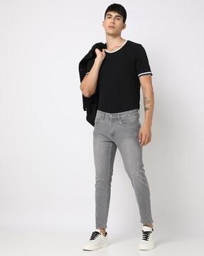 heavy-wash straight fit jeans