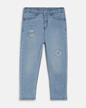 heavy-wash straight fit jeans