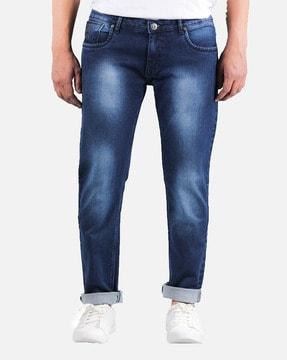 heavy washed straight jeans