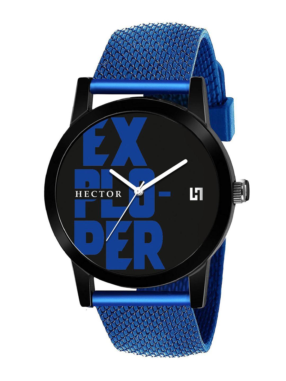 hector men multicoloured printed dial & blue textured straps analogue watch