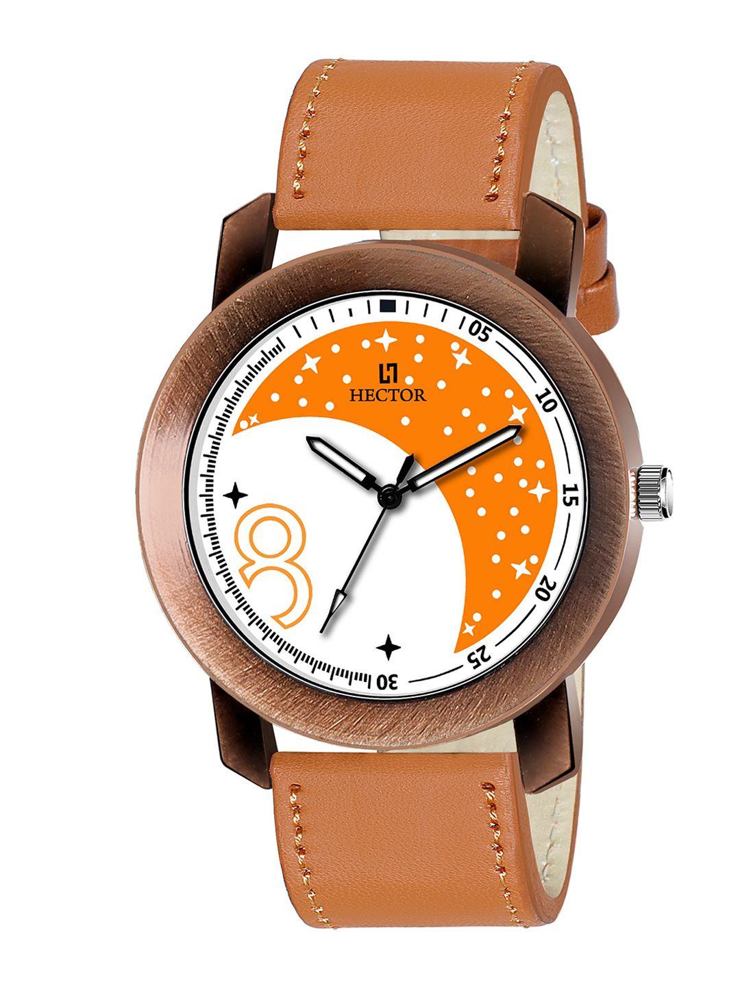 hector men multicoloured printed dial & orange straps analogue watch hc02