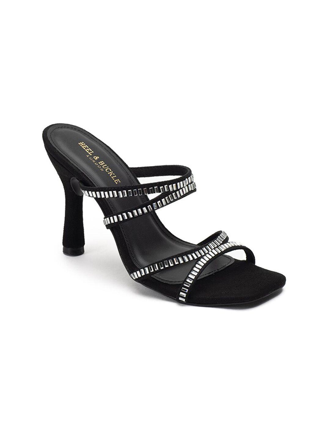 heel & buckle london black embellished suede party slim heels