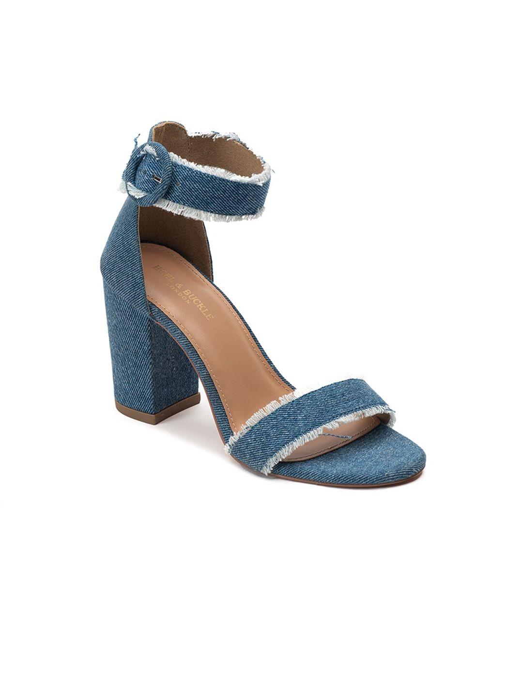 heel & buckle london navy blue textured block heels