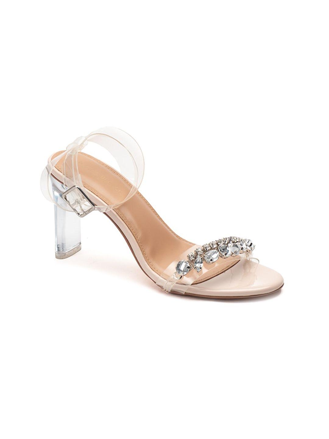 heel & buckle london silver-toned & transparent embellished party heels