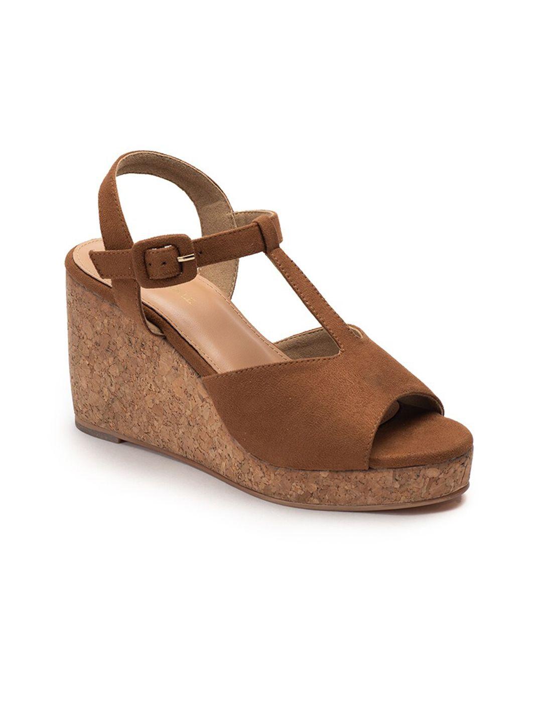 heel & buckle london tan suede wedge heels