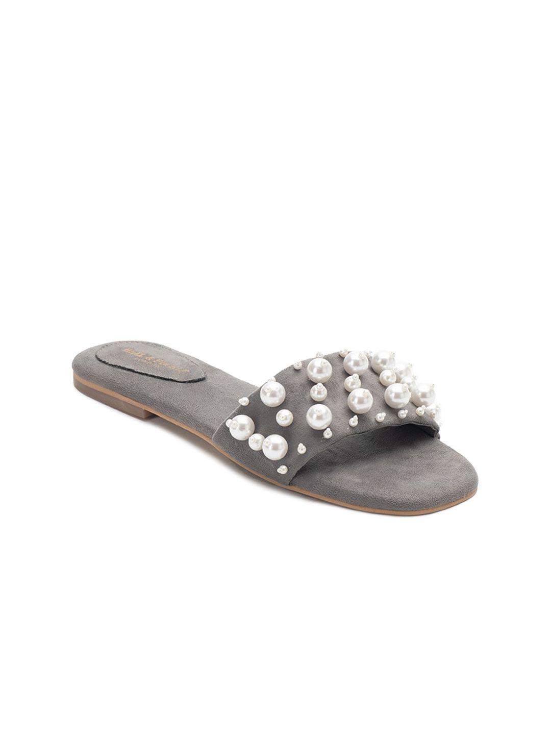 heel & buckle london women grey embellished open toe flats