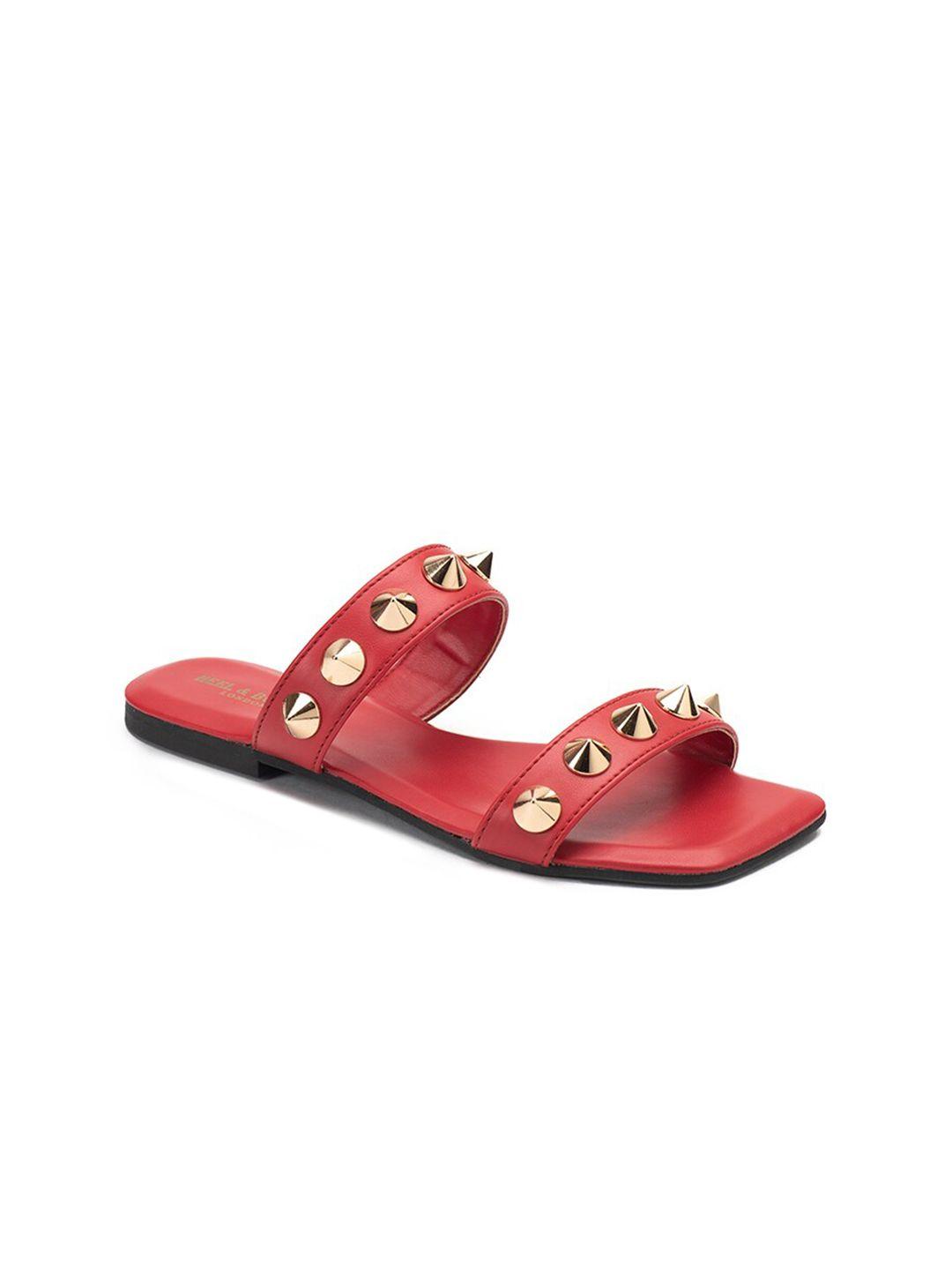 heel & buckle london women red leather open toe flats