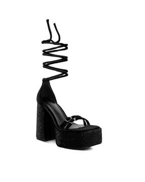 heeled sandals with velvet upper