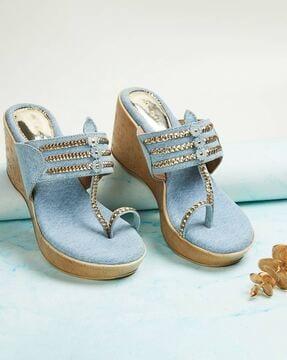 heeled sandals with fabric upper