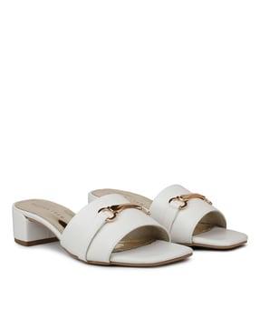 heeled sandals with faux leather upper