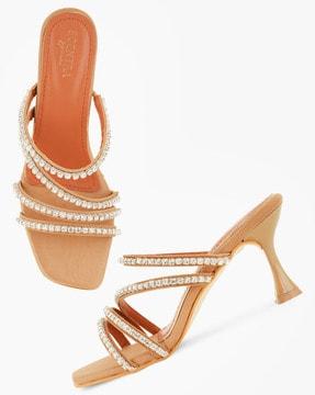 heeled sandals with synthetic upper