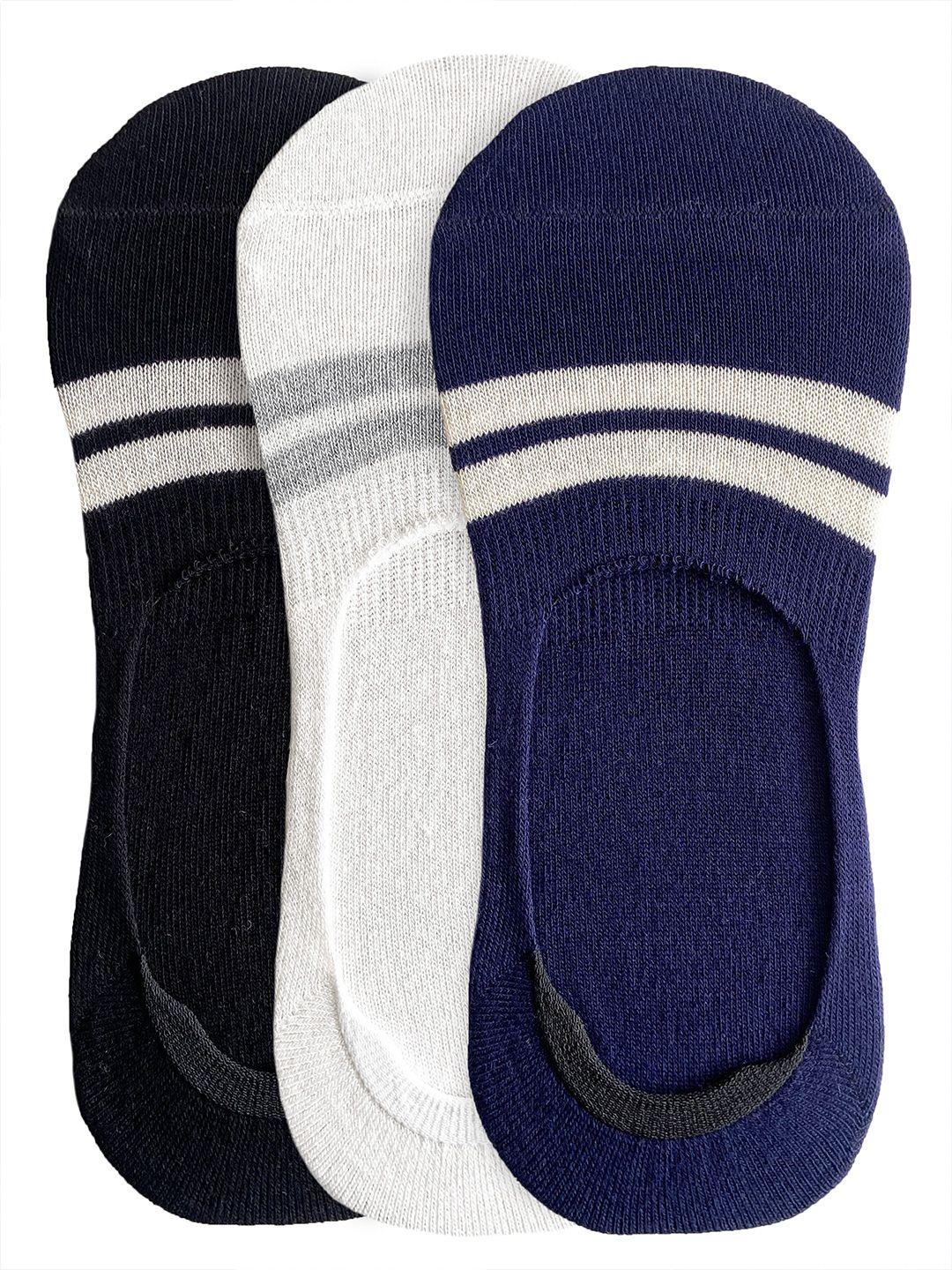 heelium men navy blue and white pack of 3 striped shoe liners