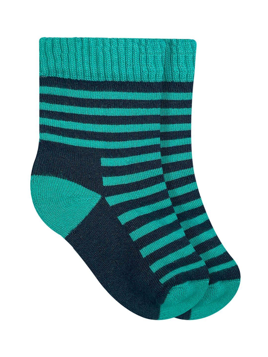 heelium kids pack of 2 teal green & navy blue striped calf-length socks