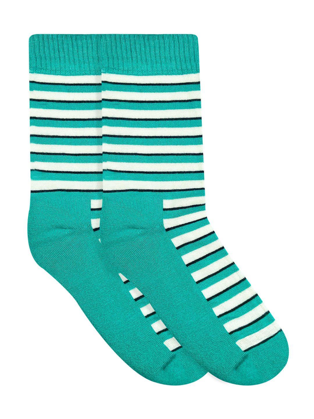 heelium men teal & white striped calf length socks