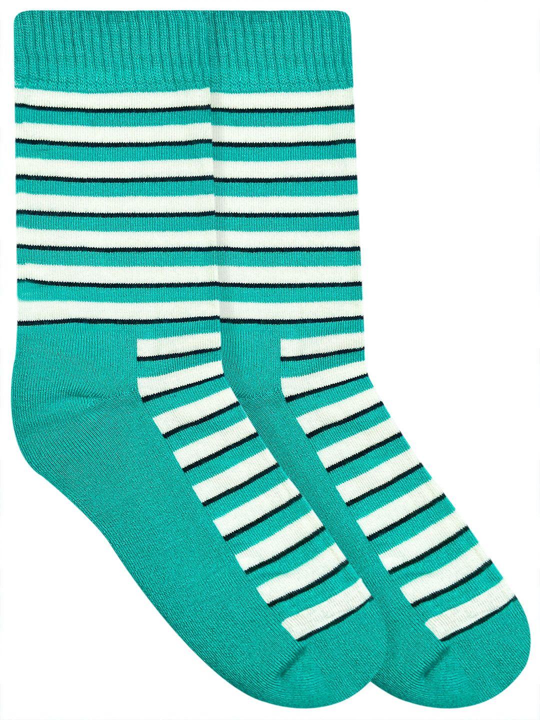 heelium men teal blue & white striped bamboo calf length socks