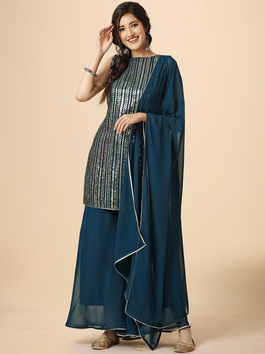 heemara ethnic motifs embroidered sequinned kurti with palazzos & with dupatta