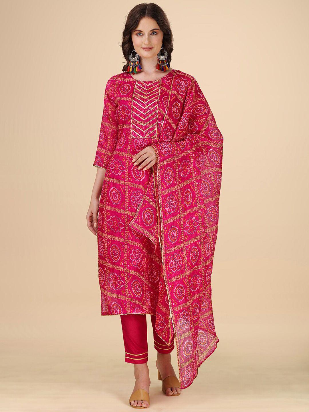 heemara bandhani printed gotta patti kurta with trousers & dupatta