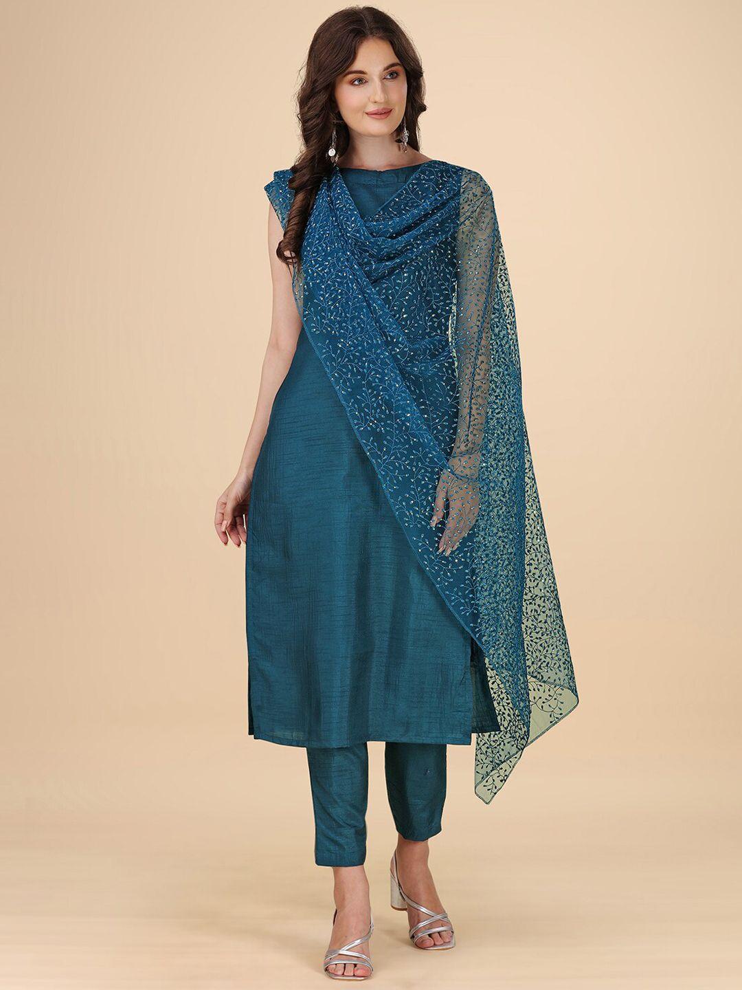 heemara boat neck kurta with trousers & dupatta