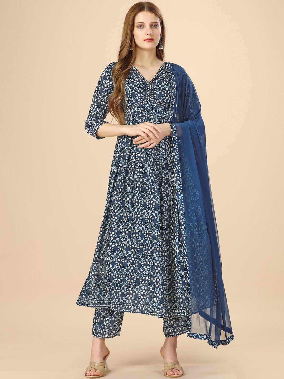 heemara ethnic motifs printed empire kurta & trousers with dupatta