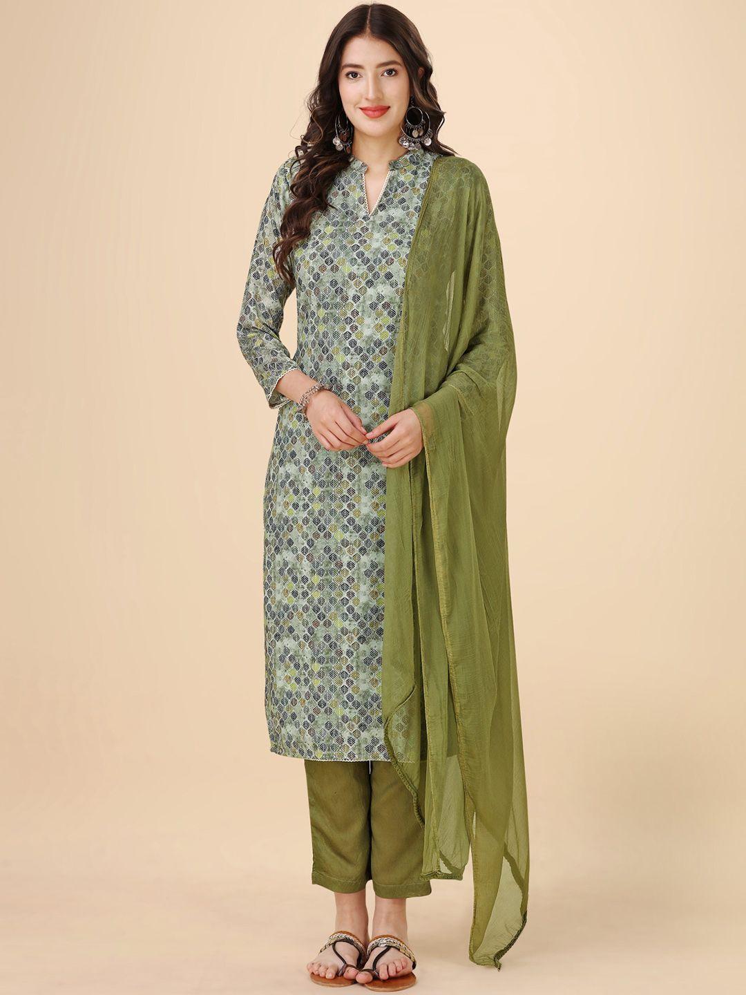 heemara floral printed mandarin collar kurta with trousers & dupatta