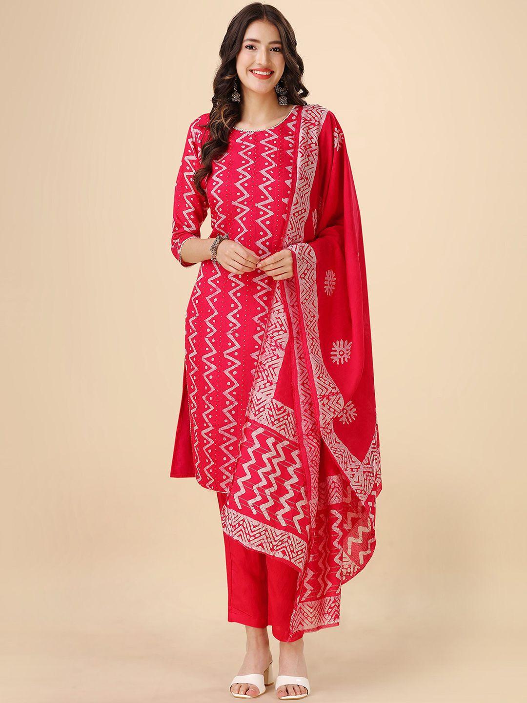 heemara geometric printed chanderi silk kurta with trousers & with dupatta