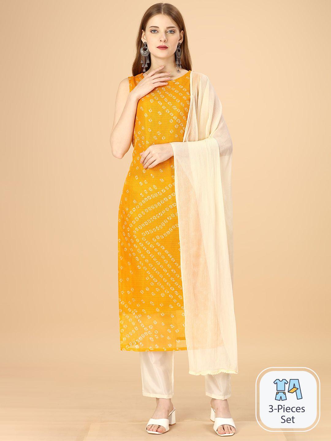 heemara women bandhani printed regular kurta with trousers & dupatta