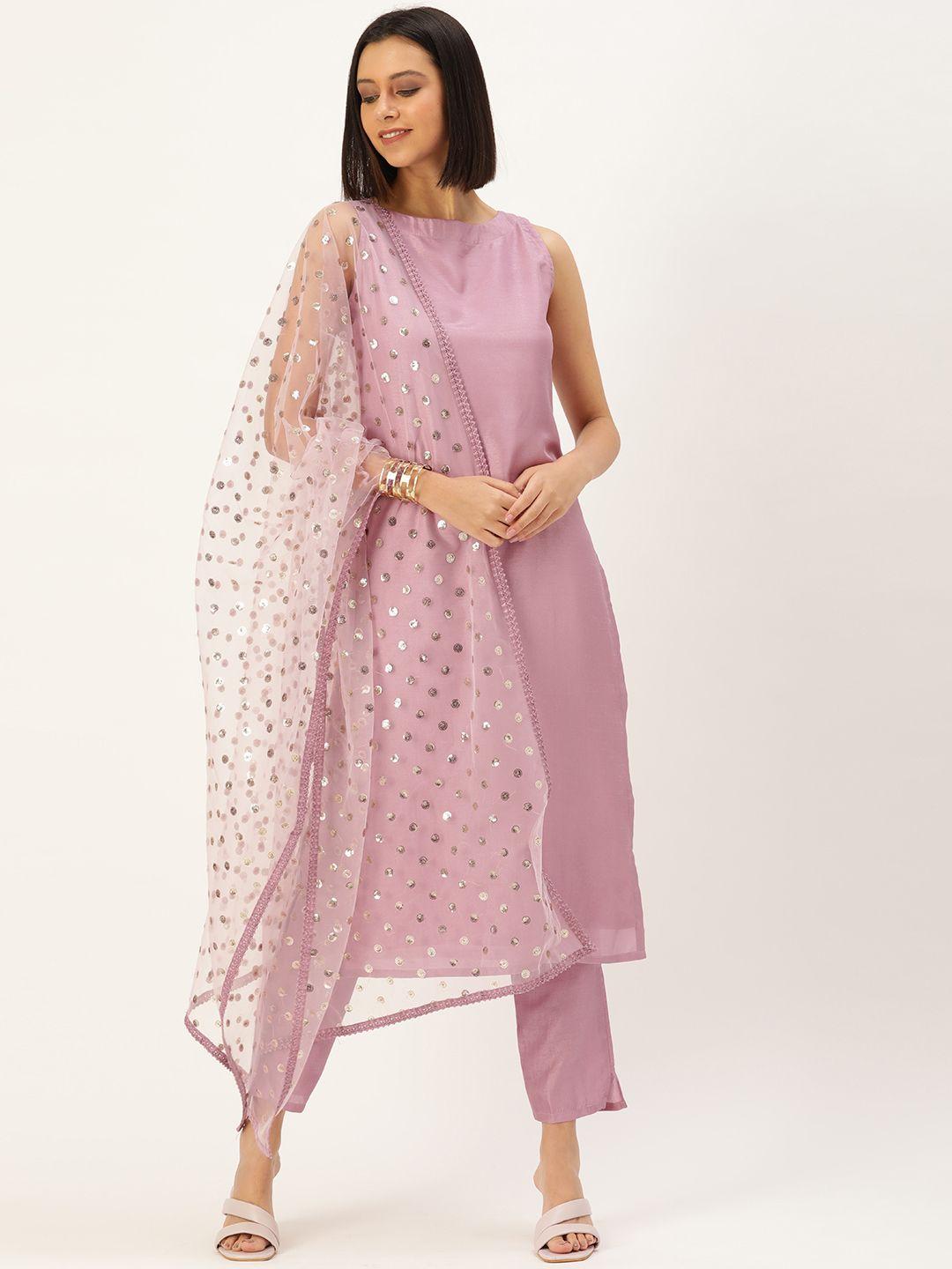 heemara women lavender kurta with trousers & with dupatta