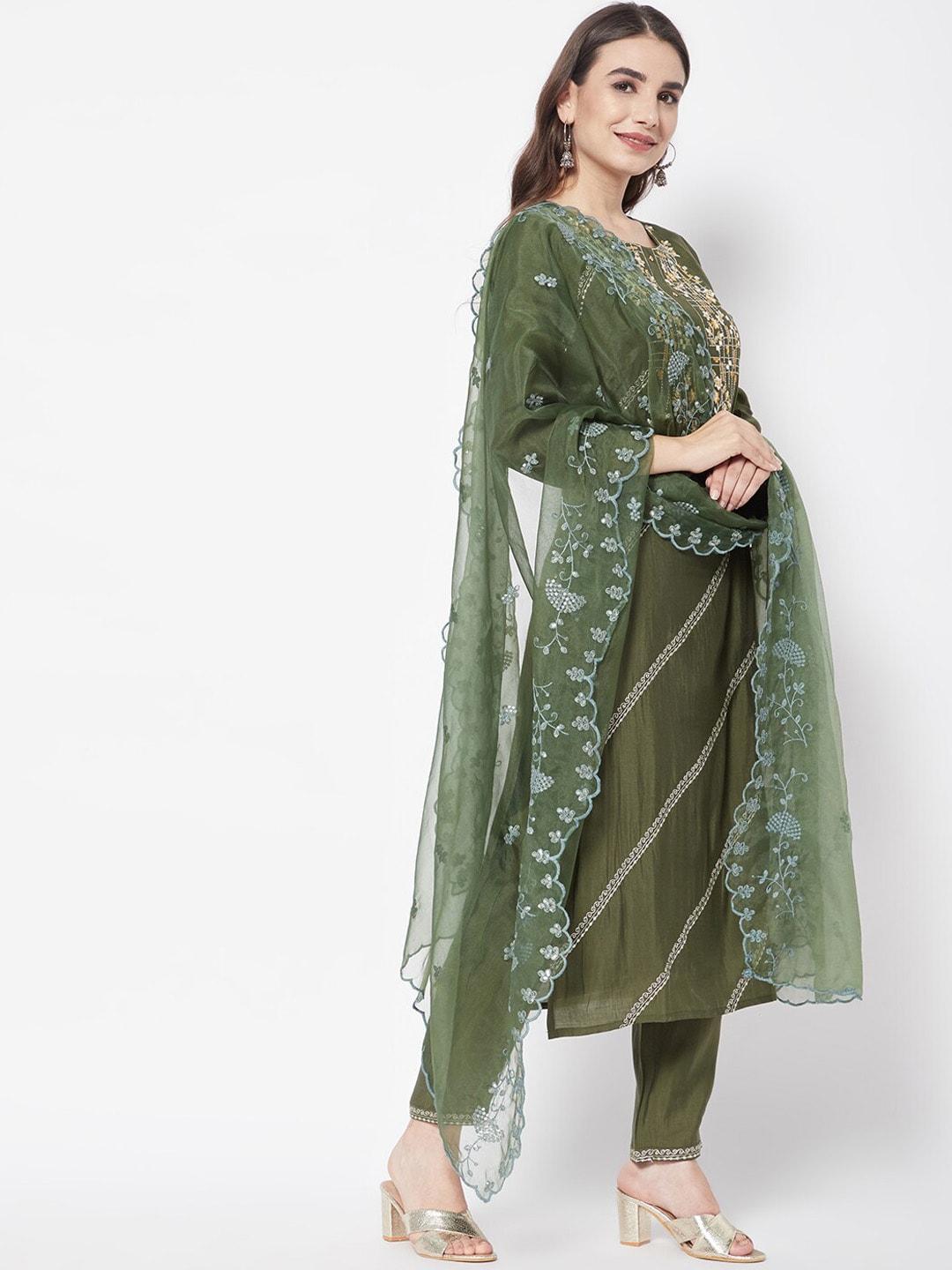 heeposh women floral embroidered kurta with trousers & with dupatta