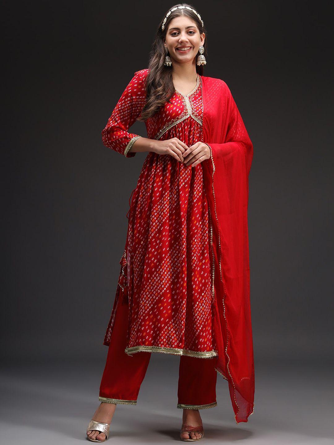 heeposh bandhani printed kurta with trousers & dupatta