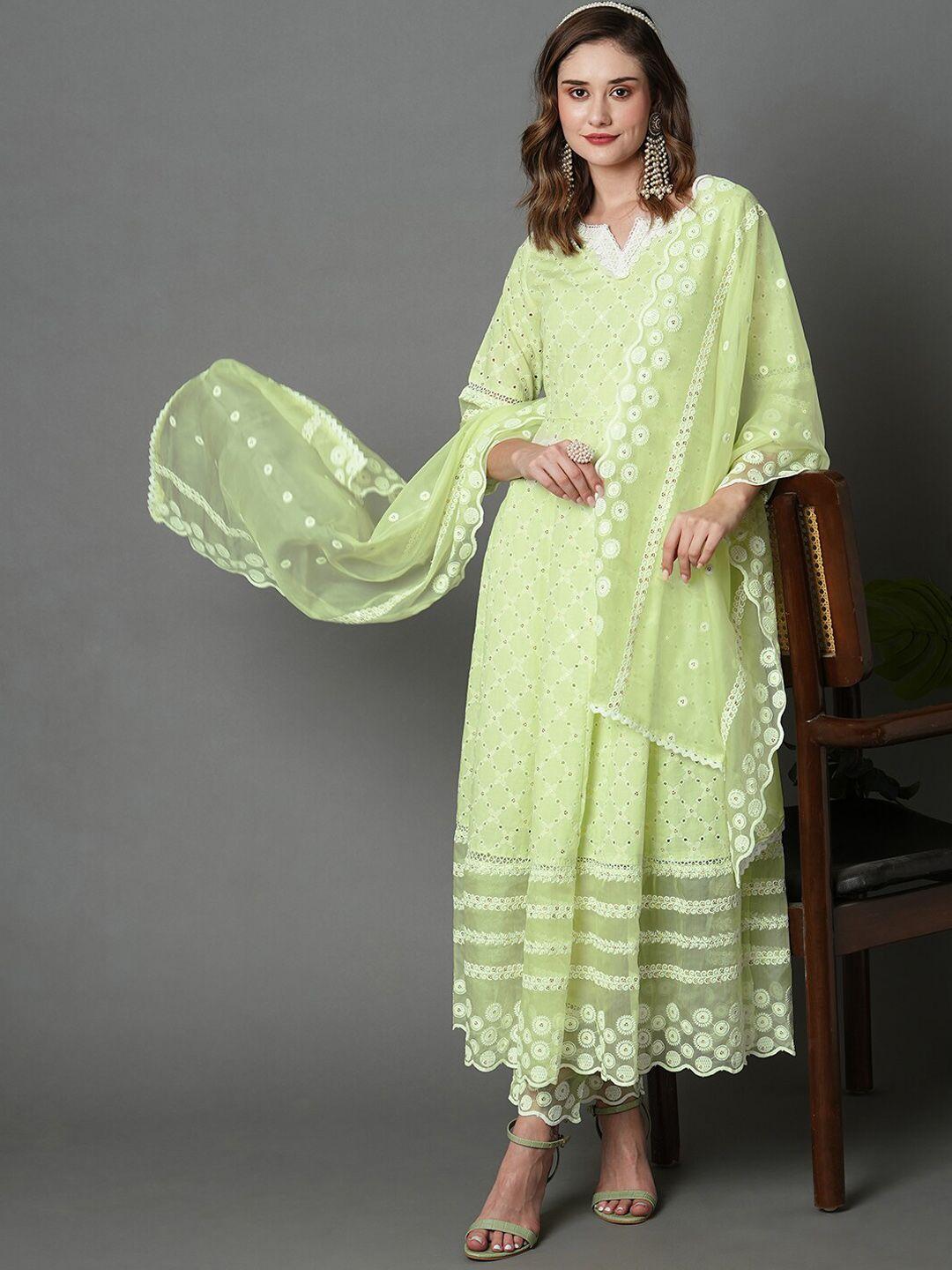 heeposh empire chikankari pure cotton kurta with trousers & with dupatta