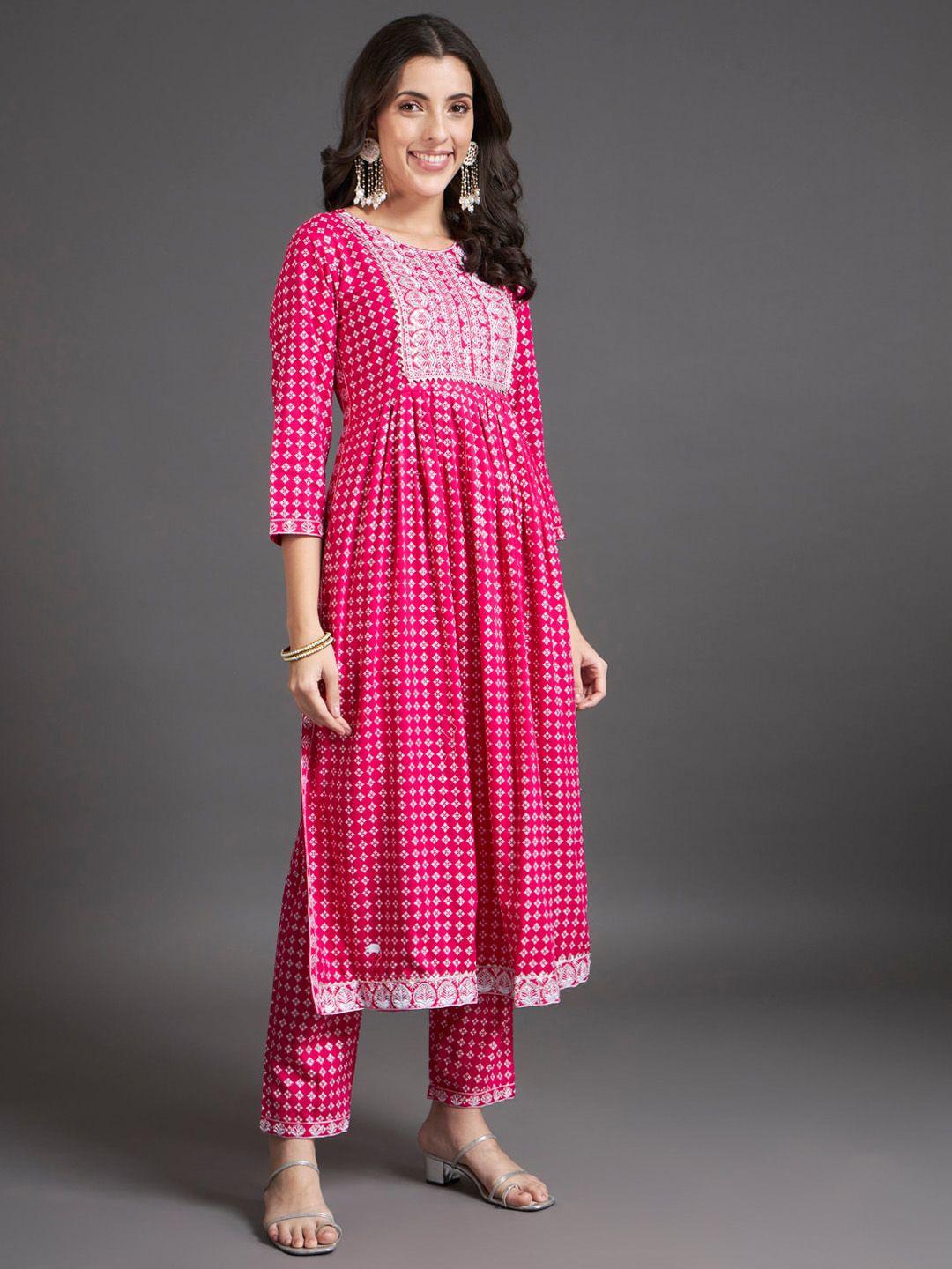 heeposh ethnic motifs printed a-line sequinned kurta with trousers & dupatta