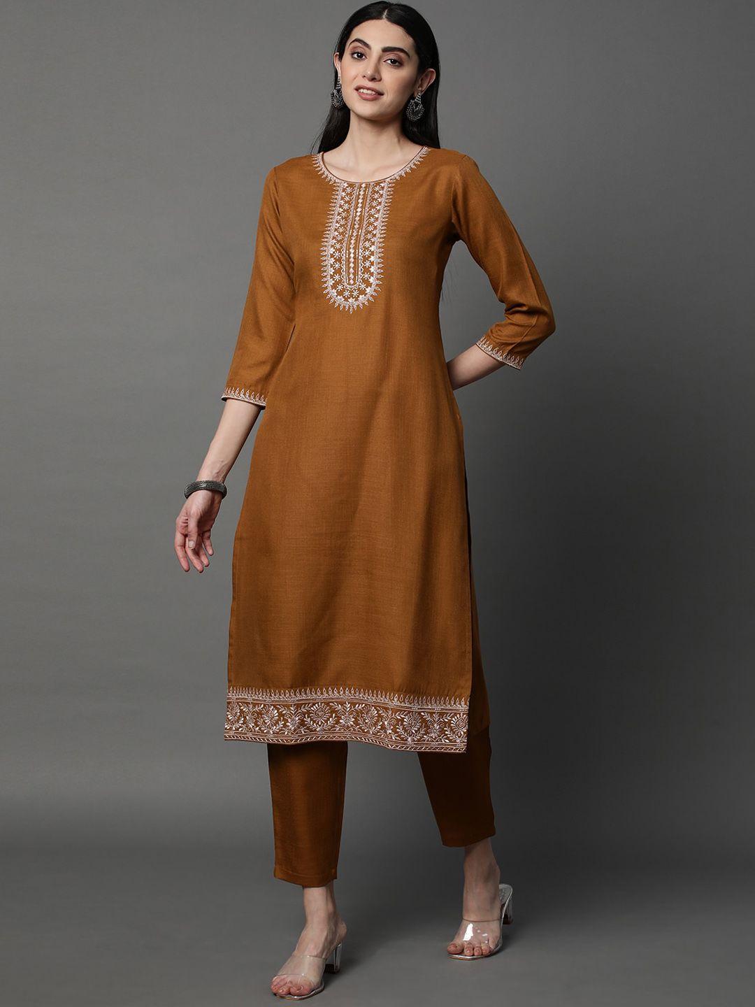 heeposh floral embroidered kurta with trousers &  dupatta