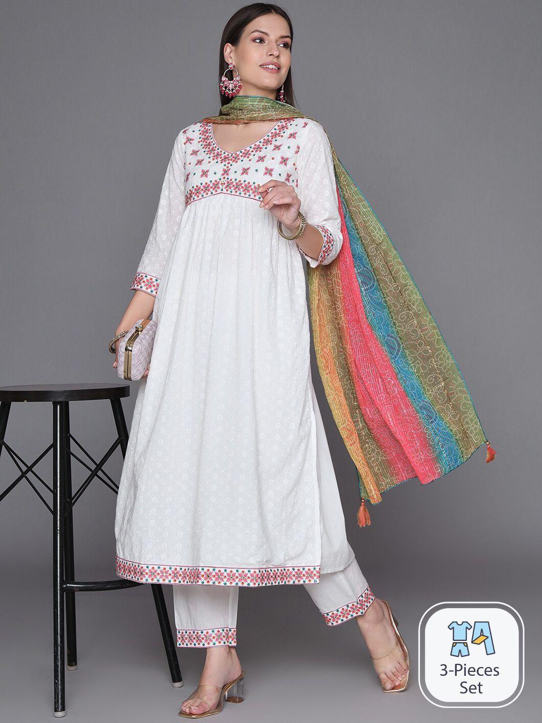 heeposh floral embroidered regular empire kurta with trousers & dupatta