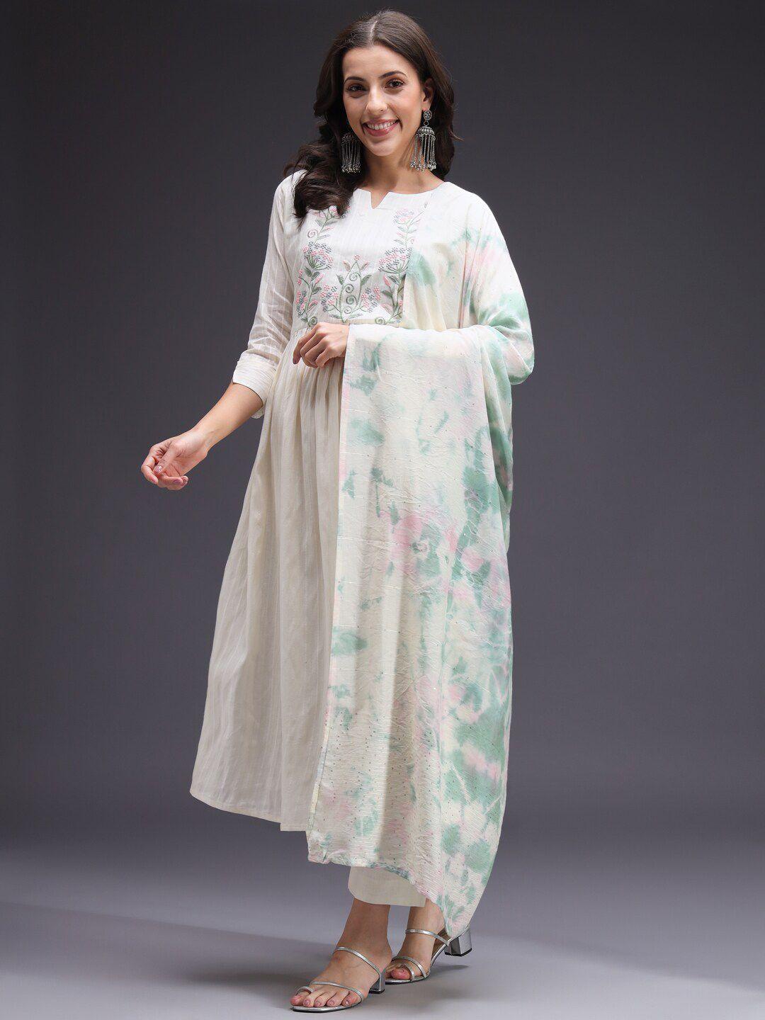 heeposh floral embroidered regular sequinned kurta with trousers & dupatta