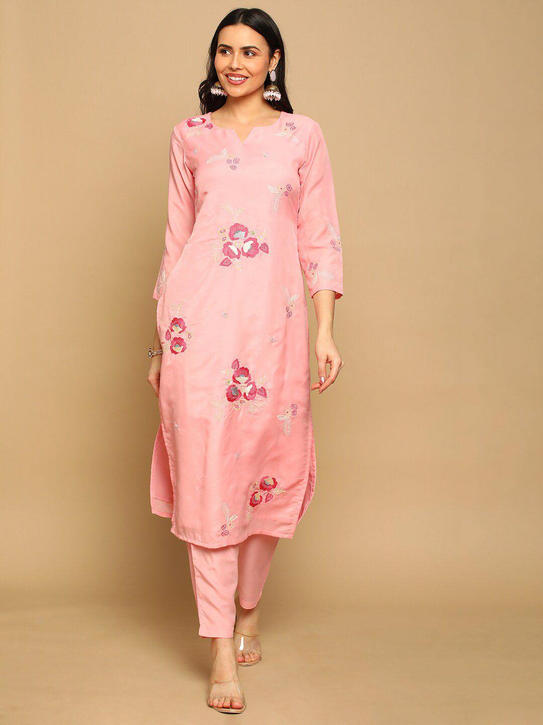 heeposh floral embroidered sequinned kurta with trousers & dupatta