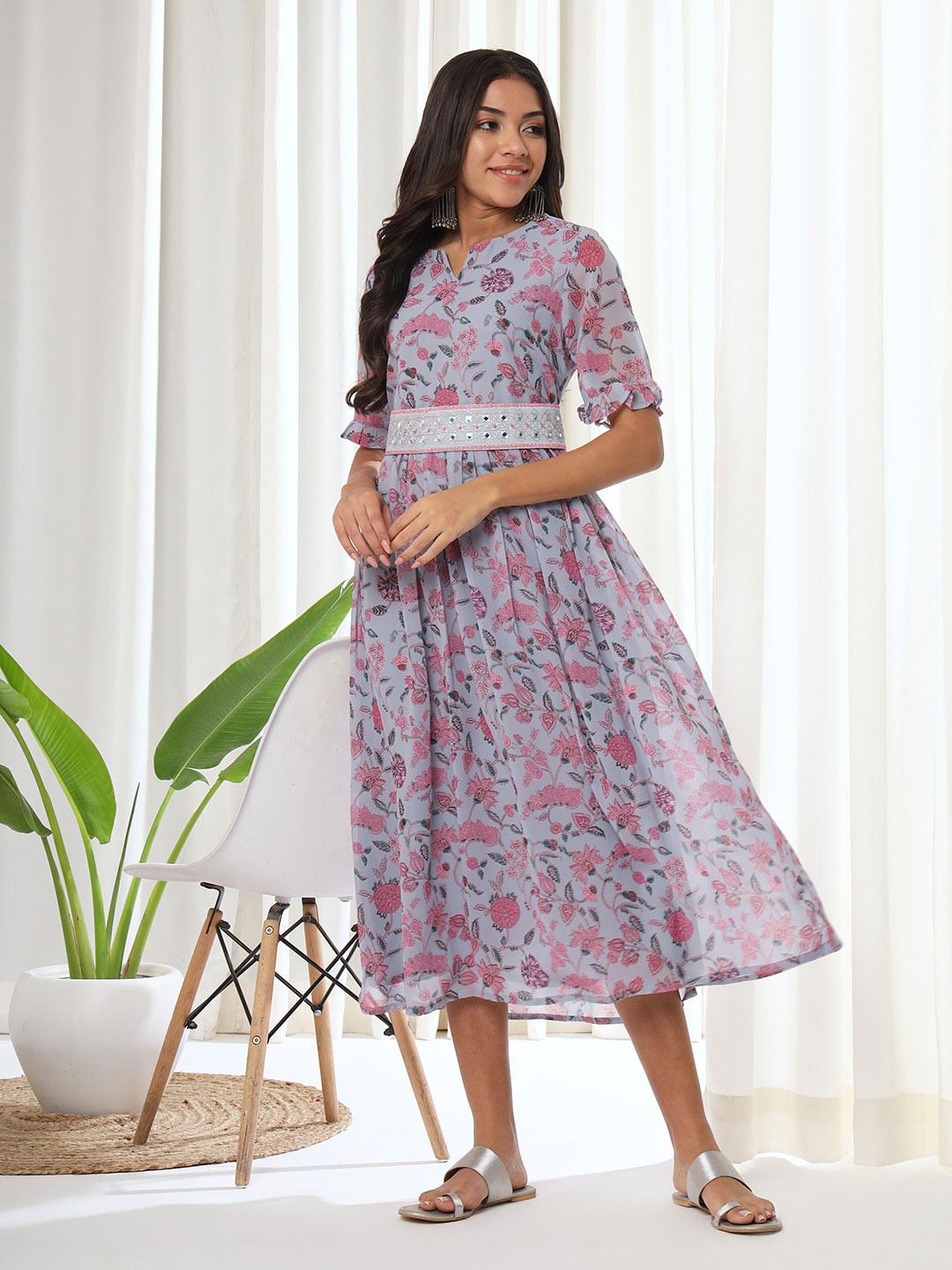 heeposh floral printed fit and flare dress