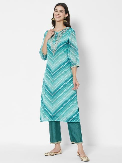 heeposh green embroidered kurta pant set with dupatta