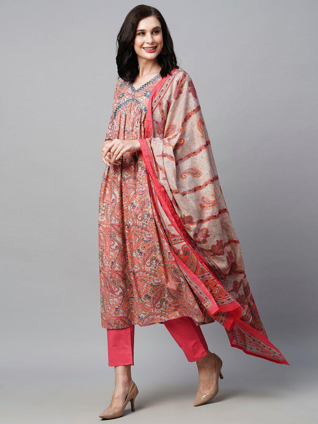 heeposh paisley printed kurta with trousers & dupatta